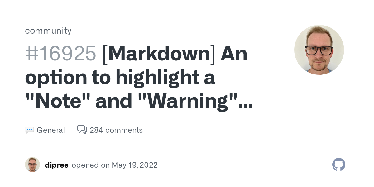 [Markdown] An option to highlight a "Note" and "Warning" using blockquote (Beta) · community · Discussion #16925 · GitHub