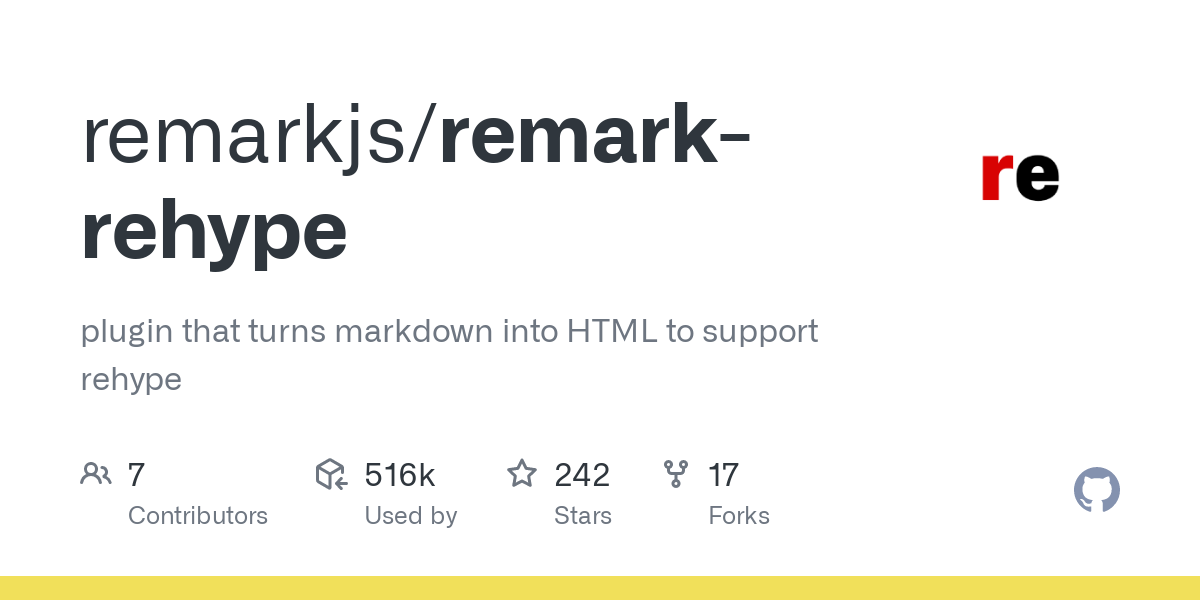 GitHub - remarkjs/remark-rehype: plugin that turns markdown into HTML to support rehype