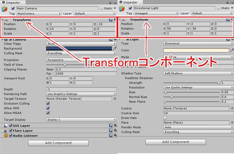 UnityでスクリプトからTransformコンポーネントを取得する方法 - hildsoftのコード置き場